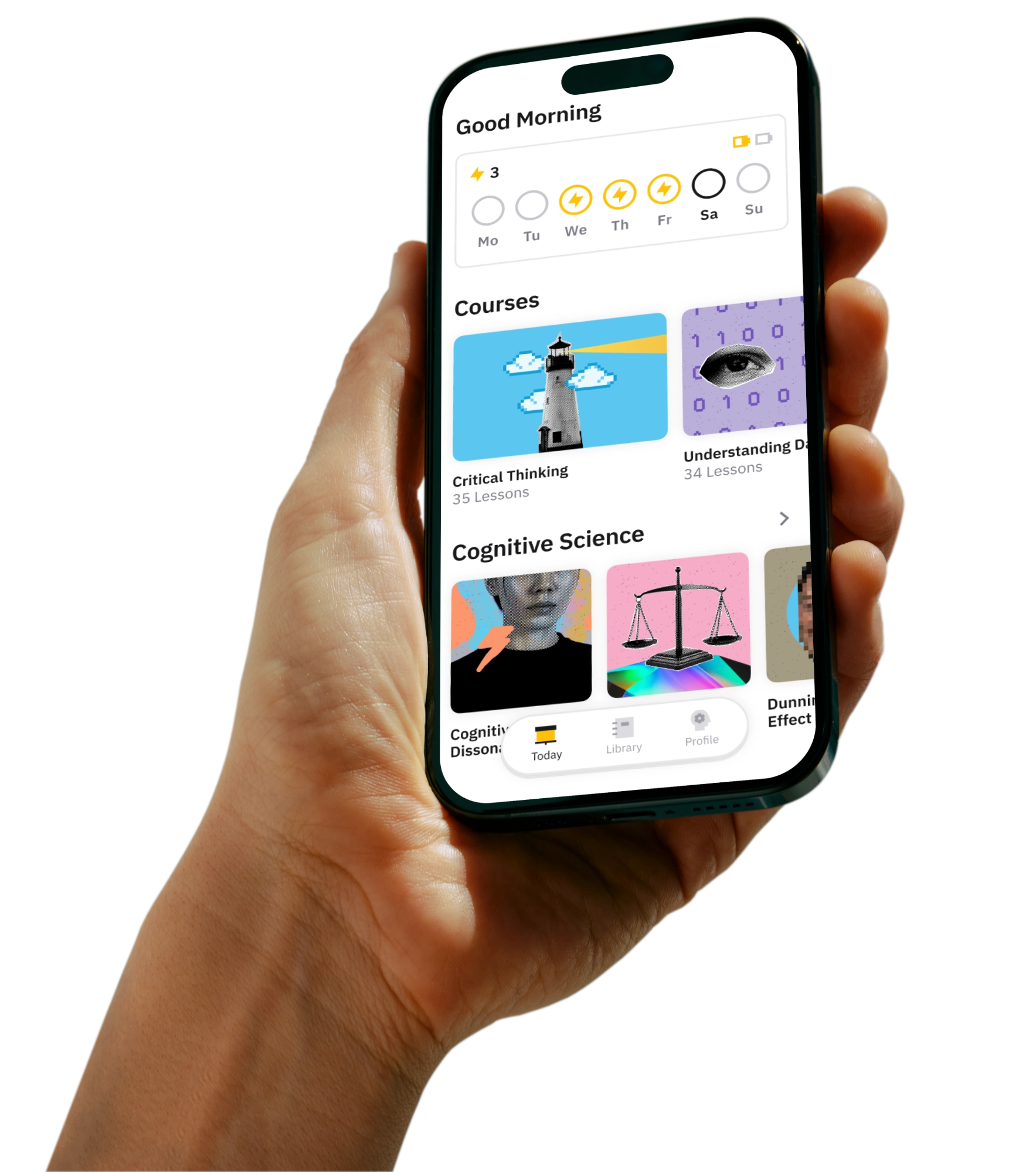 Hand holding phone with Reasonal app